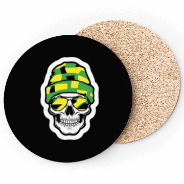 Discover Human Skull Wearing Green Beanie Coasters