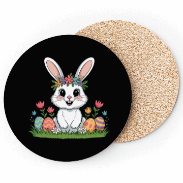 Discover Easter Bunny Flower Crown Spring Eggs Coasters