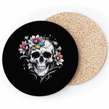 Discover Streetwear Skull Bloom Floral Skull Coasters