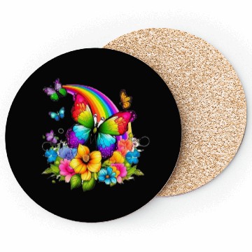 Discover Flower butterfly and rainbow Coasters