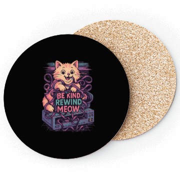 Discover Be Kind Rewind Meow Retro Vibe 80s 90s VHS Coasters