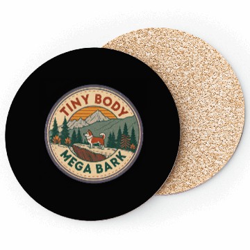 Discover Tiny Body Mega Bark Corgi Adventure Retro design Coasters