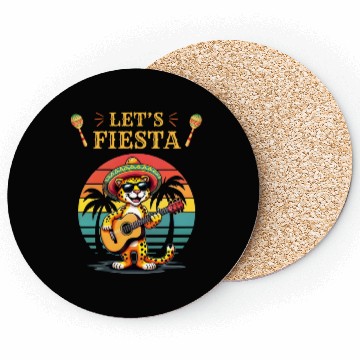 Discover Retro Sunset leopard Fiesta Guitar Party Vibes Coasters