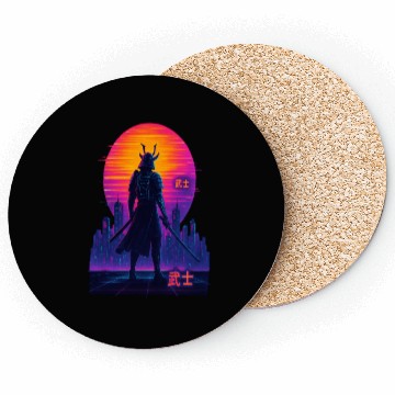 Discover Neon Samurai - Cyberpunk Warrior Art Coasters