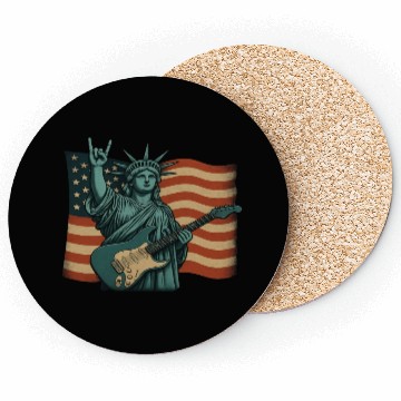 Discover 4th of July Statue Of Liberty Rock Guitar USA Flag Coasters