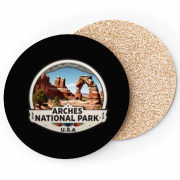 Discover Arches National Park USA Logo Coasters