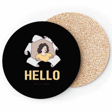 Discover Hello Quote with Peeking Character – Fun Greeting Coasters