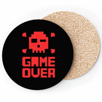 Discover Retro Pixel Game Over Skull Red Gamer Graphic Coasters