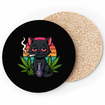 Discover Cute Cat Smoking Weed Coasters