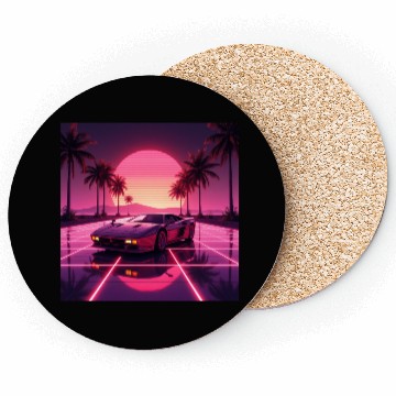 Discover Retro Wave Supercar – 80s Synth Sunset Design Coasters