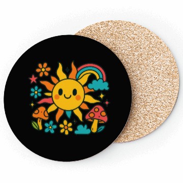 Discover Whimsical Sunny Day with Mushrooms Coasters