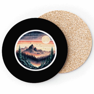 Discover Retro 80s Gradient Sunset Mountain Sticker. Coasters