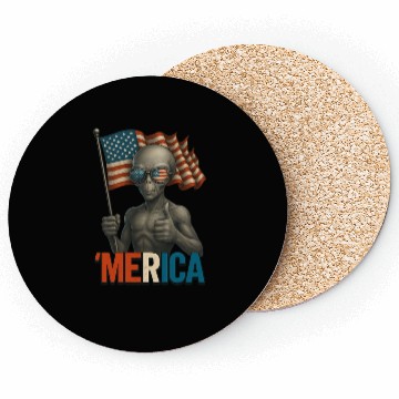 Discover Thumbs Up Merica Alien 4th of July Funny Coasters