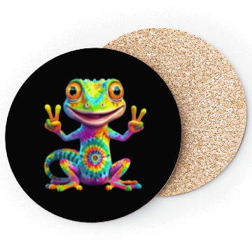 Discover Peace, Love & Lizards – Tie-Dye Gecko Vibes Coasters