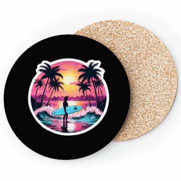 Discover 80s Synthwave Surfer | Retro Sunset Coasters.