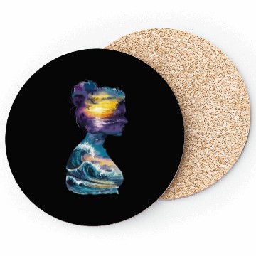 Discover Sunset and Ocean Waves Silhouette Art for Nature Coasters