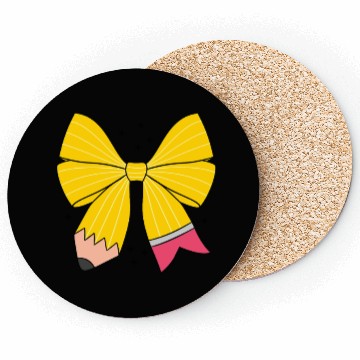 Discover Retro Pencil Coquette Bow Teacher Coasters