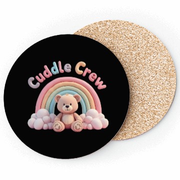Discover Soft teddy bear sitting under a rainbow Coasters