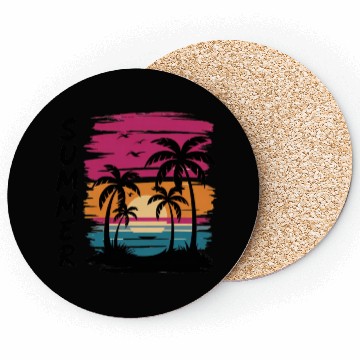 Discover Sunset Palm Tree Beach Scene Coasters