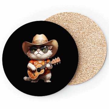 Discover Orange Cowboy Cat with Guitar Coasters