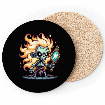 Discover Flame-Haired Skeleton Witch – Magic Mirror Spirit Coasters