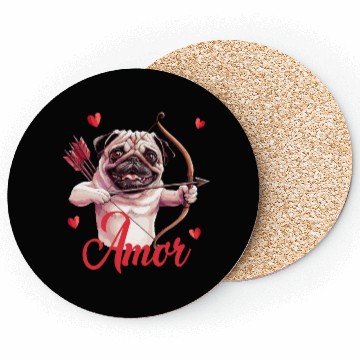 Discover Amor Cupid Pug with Bow and Hearts Coasters