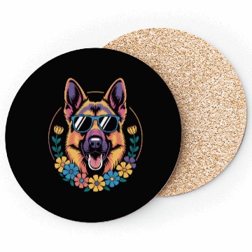Discover Trendy German Shepherd in Floral Style Coasters