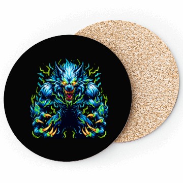 Discover Neon Alpha Howler – Electric Werewolf Rage Coasters