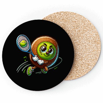 Discover Kiwi Tennis Star – Furry Fruit Champion on Court Coasters