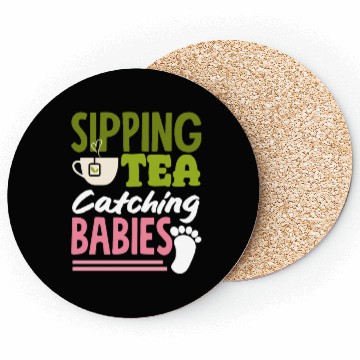 Discover Midwife Sipping Tea Catching Babies Coasters