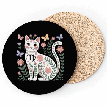 Discover Virgo Zodiac Cat with Daisies Coasters