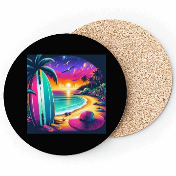 Discover Tropical Sunset Surf Vibes Coasters
