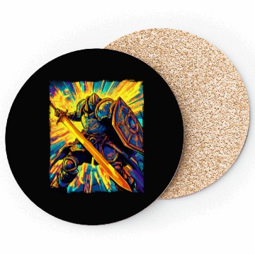 Discover Epic Fantasy Knight In Vibrant Battle Energy Art Coasters