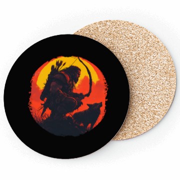 Discover Archer With Wolf In The Sunset Coasters