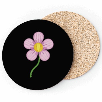 Discover Cute Pink Embroidered Flower Illustration Coasters