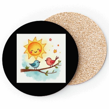 Discover Cheerful Sun and Heart Illustration Coasters