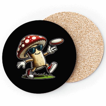 Discover Funny Mushroom Disc Golf Cool Frisbee Player Coasters