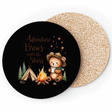 Discover Adventure Brews Bear - Camping & Coffee Coasters