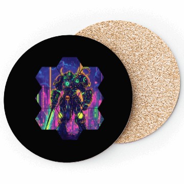 Discover Bright Sci Fi Warrior In Neon Colors Coasters