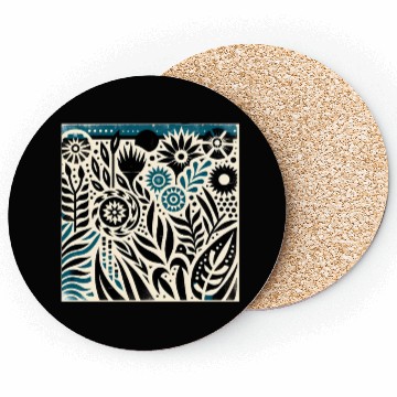 Discover Teal & Black Floral Pattern Coasters
