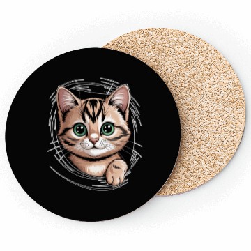 Discover Cute Cat With Big Eyes Coasters