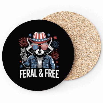 Discover Feral And Free Patriotic Raccoon Coasters