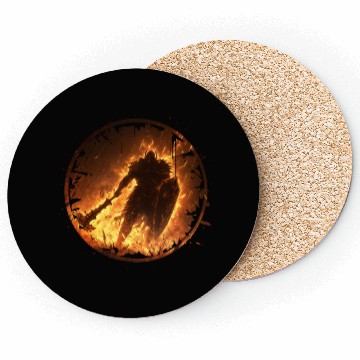 Discover Fire Armored Warrior with Burning Shield and Axe Coasters