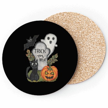 Discover Halloween trick or treat theme watercolor artwork Coasters