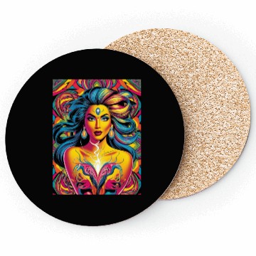 Discover Vibrant Psychedelic Goddess Illustration Coasters