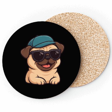 Discover Cool pug with sunglasses summer joy cartoon Coasters