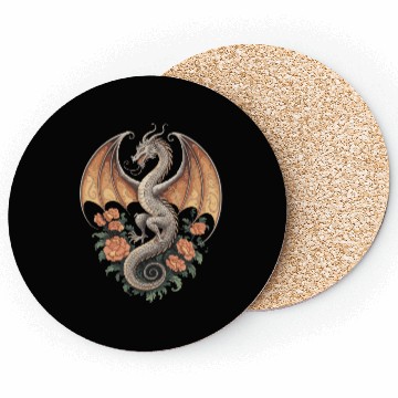 Discover Majestic Dragon with Roses Fantasy Design Coasters