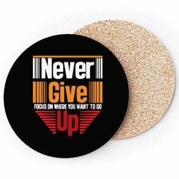 Discover Never Give Up – Motivational Red & Orange Logo Coasters
