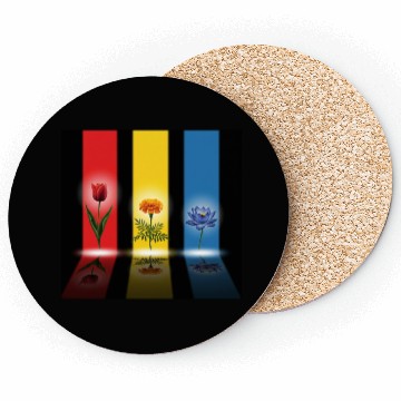 Discover Three Glowing Flowers: Red, Gold, Blue Harmony Coasters