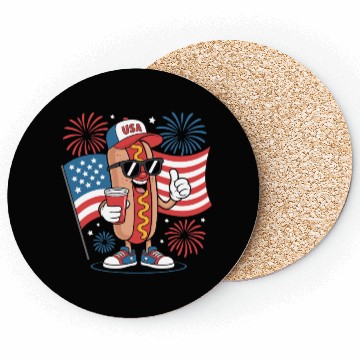 Discover 4th Of July Hotdog American Flag Patriotic Firewor Coasters